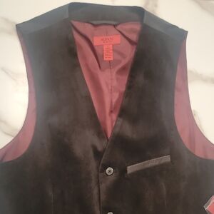 Alfani Black Velvet Vest with Burgundy Lining